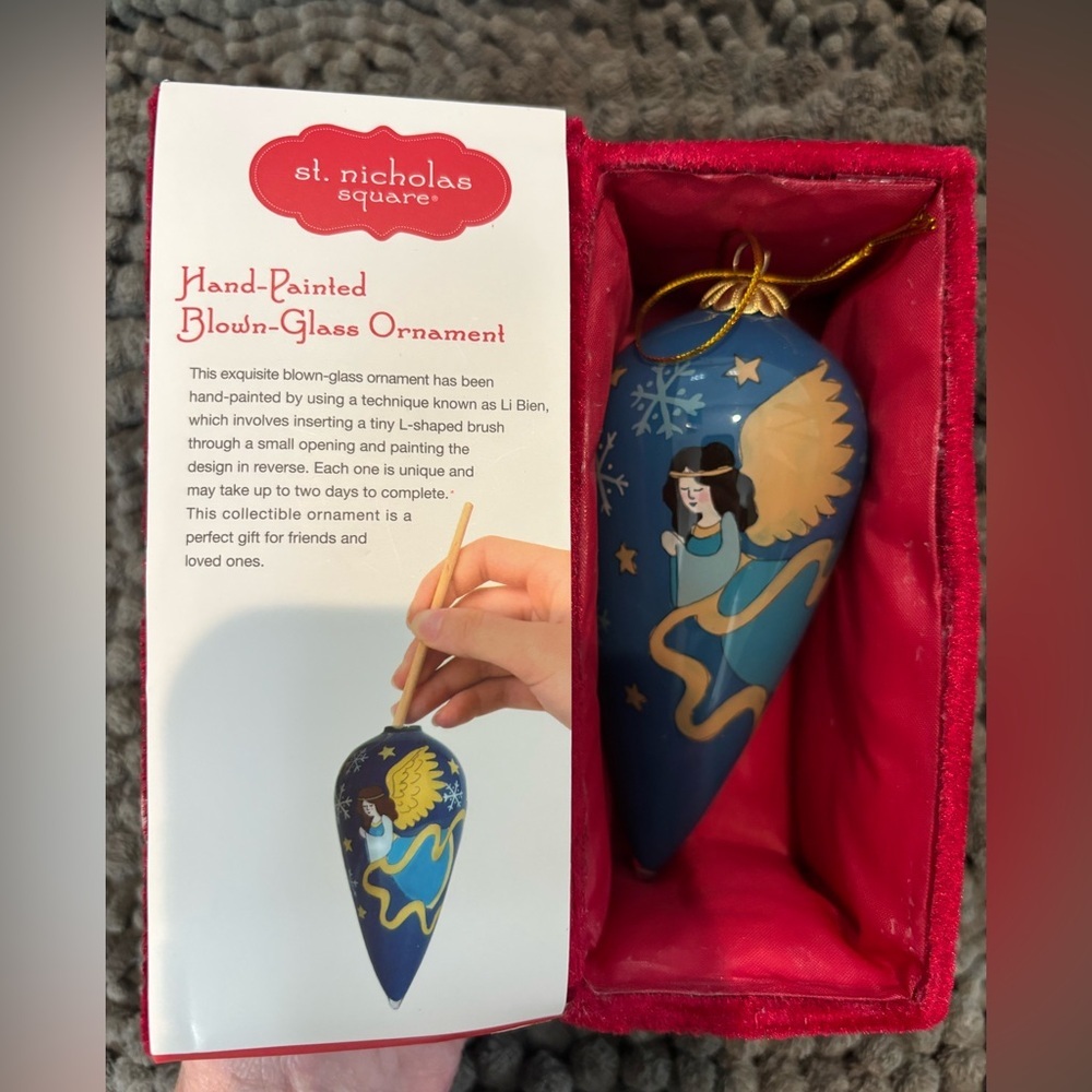 St. Nicholas Square Hand Painted Blown Glass Angel Ornament